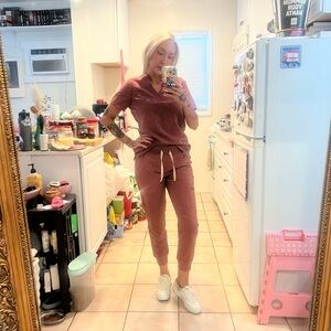 Figs dusty rose pink jogger scrub set- Catarina top and Zamora pants